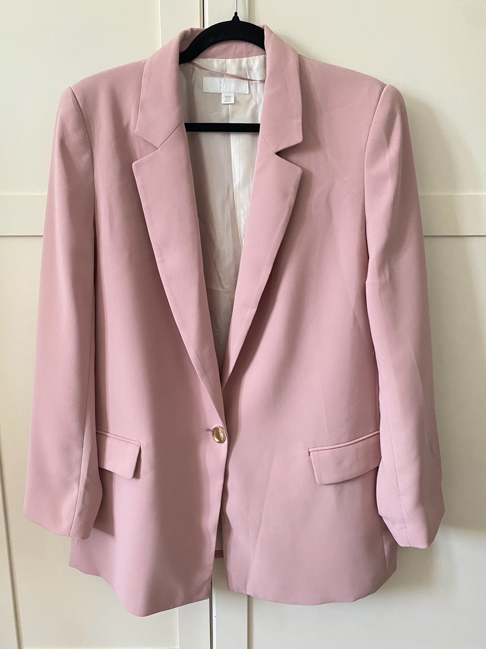 NWOT Zara Blush Pink Tailored Blazer | Gold Button | Quiet Luxury Office Size L